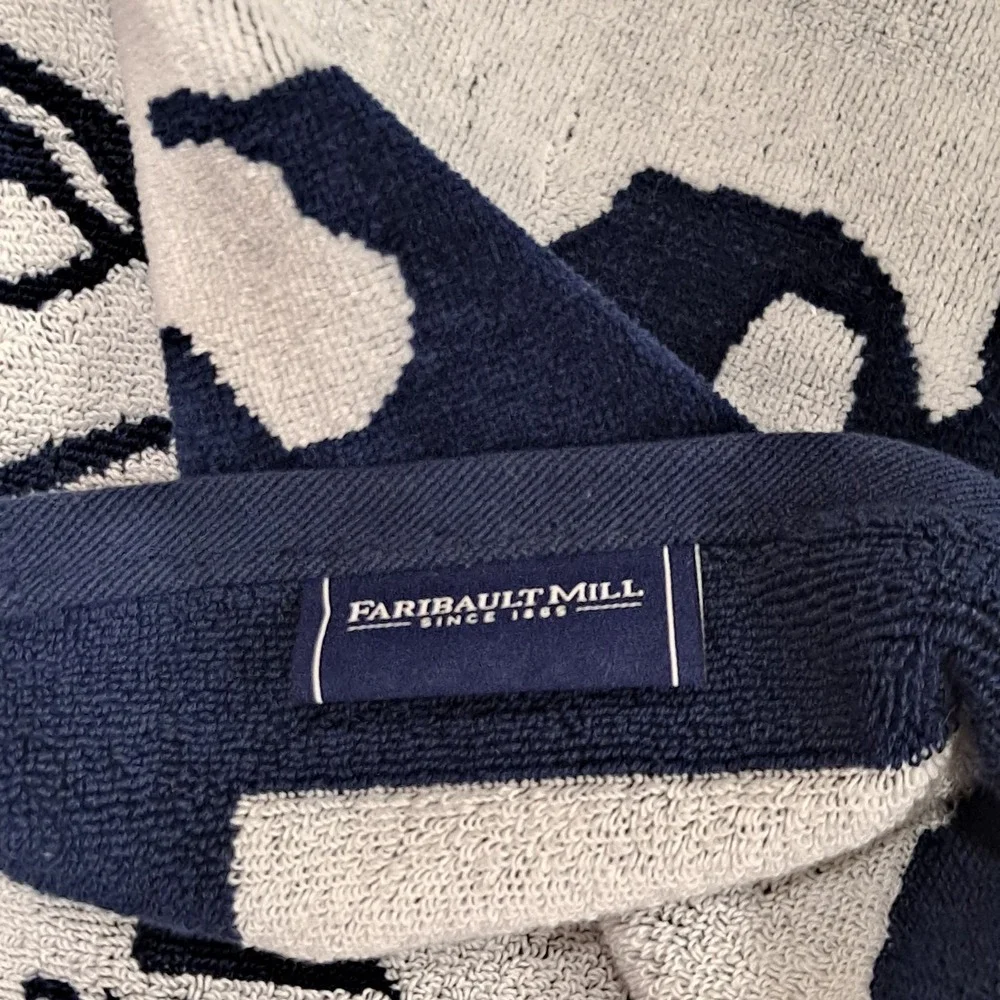 Large Faribault Mill Beach Towel Gull Lake Navy Measures 33x68 Inches